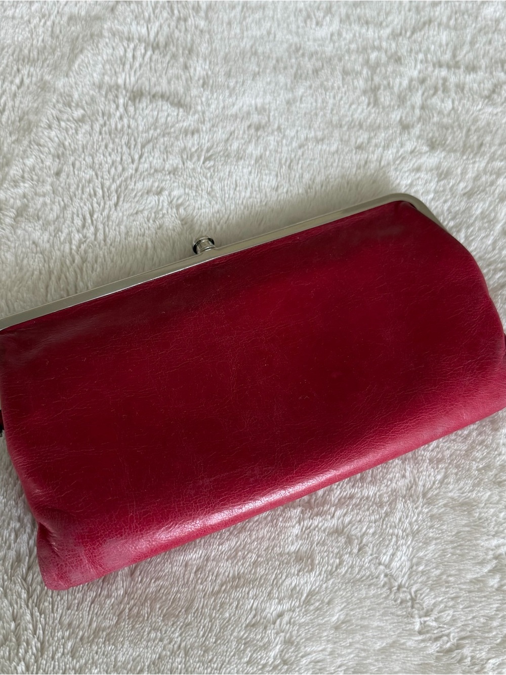 Hobo Lauren Red Leather Double Frame  Clutch Wallet Vintage Print